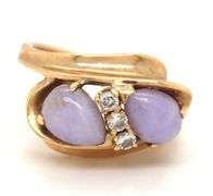 Lovely Estate 14K YG Lavendar Jade & Diamond Ring