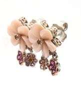 925 Sterling Silver Pink Mother Of Pearl Bracelet And Earrings Set