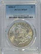 Super white Gem BU 1898-O Morgan Silver Dollar. PCGS MS65