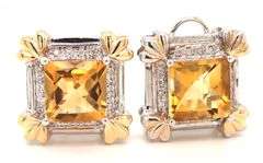 14kt White gold 5ctw Citrine and diamond accent earrings