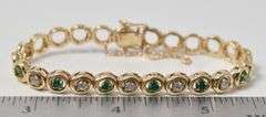 Elegant 14K Yellow Gold Emerald  and Diamond Bracelet