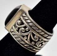Black Onyx Gemstone 3/4 inch Wide Band  Ring in Sterling Silver