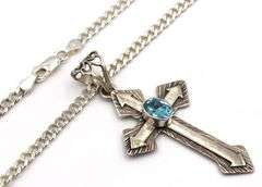 Italian 925 Sterling Silver Long Cuban Chain With Large Cross Necklace