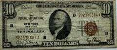 $10 Fed Bank N Y 1929 National Currency Note.