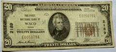 $20 First Natl Bank Waco Texas Series 1929 Brown Seal National
