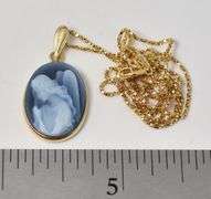 Amazing 14K Yellow Gold Angel Cameo Pendant Necklace