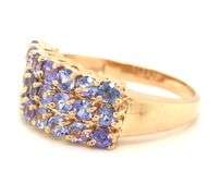 14kt Yellow gold Tanznaite cluster 3 row ring