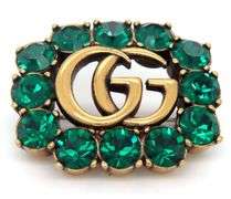 Gucci aged bronze double G Maramont crystal brooch