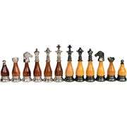 Brass and Wood Hand-Carved Chess Pieces Set