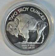 Impressive 2 Troy Oz pure .999 fine silver Buffalo Nickel design.