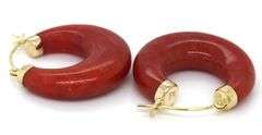 14kt Yellow gold red Jade hoop earrings