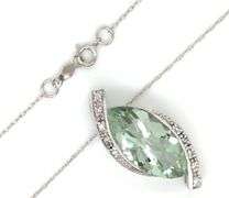 14kt White gold marquise Prasolite and diamond pendant on chain