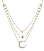 0.25ctw Pave Diamond Moon and Star Triple Layers Necklace in 14K
