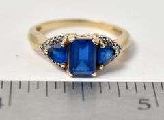 Vibrant 10K Yellow Gold Lab Created Blue Spinel Gemstone and Diamond Ring