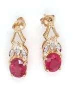 14kt Yellow gold 2.41ctw oval ruby and diamond accent stud earrings