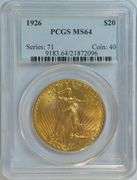 Near Gem BU 1926 St. Gaudens $20 Gold Piece . PCGS MS64