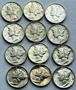 12 Slider or Uncirculated Raw Mercury Dimes