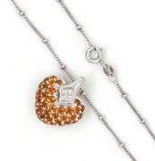 18kt White gold citrine and diamond pave heart shaped pendant on chain