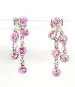 14kt White gold bezel set pink sapphire and diamond drop dangle earrings