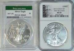 2015 (NGC First Releases) & 2017-(P) PCGS $1 Silver Eagles. MS69