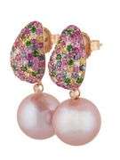 3.50ctw Multicolored Sapphire 0.27ctw Diamond and Pearl Convertible Drop Earrings in 18K