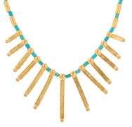 Blue Turquoise Cleopatra Egyptian Statement Necklace in 24K