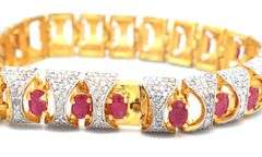 Angelic 11.69CTW Oval Shaped Emerald-Cut Ruby & 3.90CTW Diamond Bracelet in 14K Gold Over Sterling S
