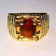 Impressive Mens 14 Kt Yellow Gold Plated 4.5 Ct Lab Simulated Ruby Diamond Ring
