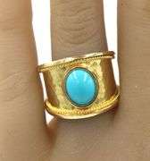 18kt Yellow gold wide cigar band with synthetic turquoise cab