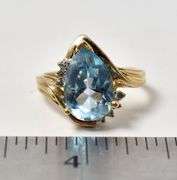 Angelic 10k Yellow Gold Blue Topaz Gemstone  and Diamond Ring