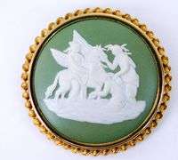 Vintage Wedgwood Green Jasperware Pin/Pendant & Earrings