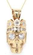 14kt Yellow gold 2.50ctw diamond Skull pendant on chain