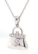 14kt White gold diamond accent purse pendant on chain