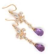 14kt Yellow gold amethyst and diamond Fluer De Lis dangle earrings