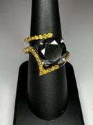 Dazzling 4.75 Ct Silk Black Moissanite 42 Natural Yellow Diamond 2 Band Ring