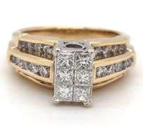 14kt Yellow gold 1.50ctw princess and round brilliant cut invisible set ring