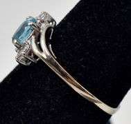 Cute 10k White Gold Blue Topaz and CZ Gemstone Ring