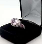 18kt White gold East west Oval Kanzanite and diamond halo cocktail ring