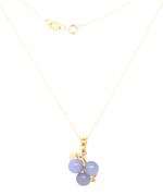 14kt Yellow gold Purple Jade and diamond accent 3 stone pendant on chain