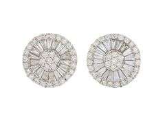 New 0.66ctw Round and Tapered Baguette Diamond Button Stud Earrings in 14K