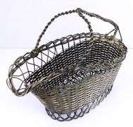 Vintage French Silver Woven Metal Bottle Basket