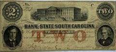 $2 Bank Of The State Of South Carolina Feb 14 1861.