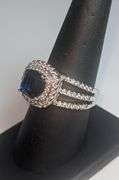 Stunning 14 Kt White Gold Plate 1.75 Ct Midnight Blue Simulated Sapphire Diamond Ringmond Ring