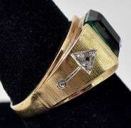 Handsome 10K Yellow Gold Emerald and Diamond Men's Ring