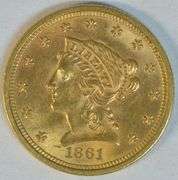 Choice BU 1861 US $2.50 Liberty Gold Piece. Full strike