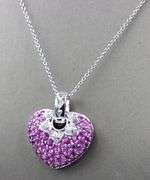 18kt White gold pink sapphire and diamond heart pendant on chain