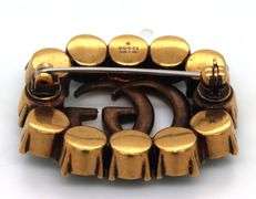 Gucci aged bronze double G Maramont crystal brooch