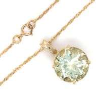 14kt Yellow gold round Prasolite pendant on chain