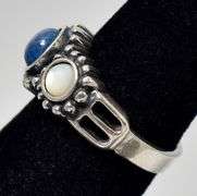 Sodalite Gemstone and Mother of Pearl Ring in Sterling Silver