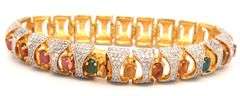 Awesome 7.06CTW Oval Shaped Multicolored Cabochon-Cuts Tourmaline & 3.90CTW Diamond Bracelet in 14kt